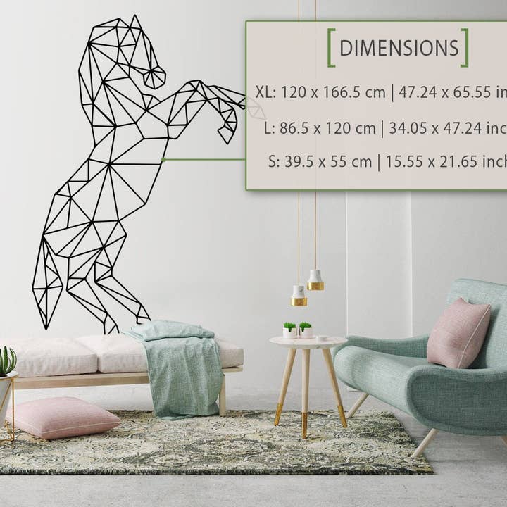 Paard, geometrische kunst aan de muur, sticker, paardendecor voor wholesale door KUARKI