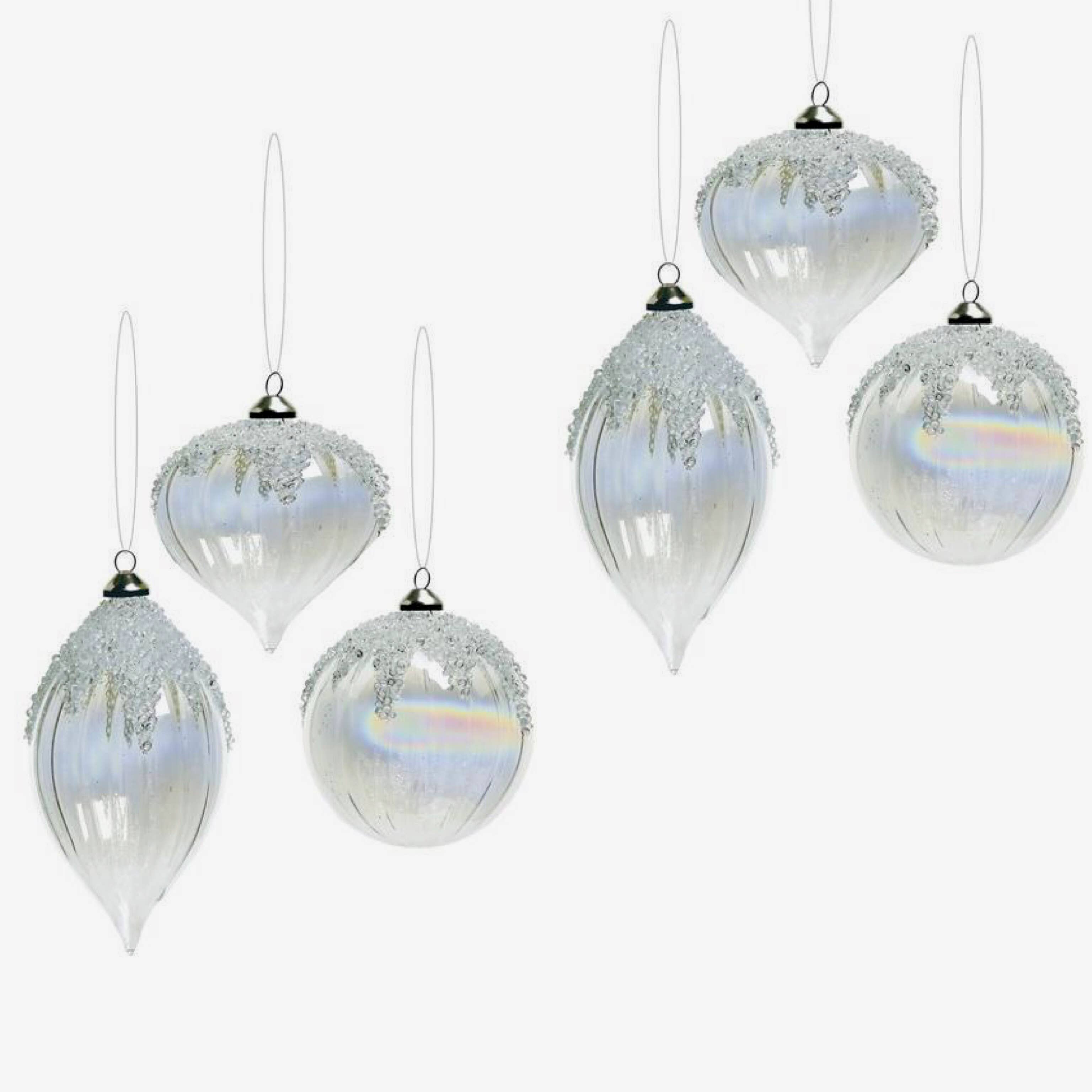Silk Flower Depot - Wholesale Ornament Set - Set of 6 Snow Cap Iridescent Swirl Ornament0