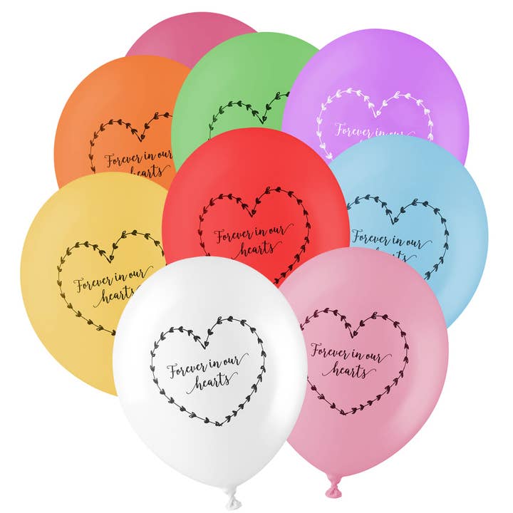 25 Rainbow 'Forever In Our Hearts' Funeral Remembrance Balloons for wholesale by Angel & Dove