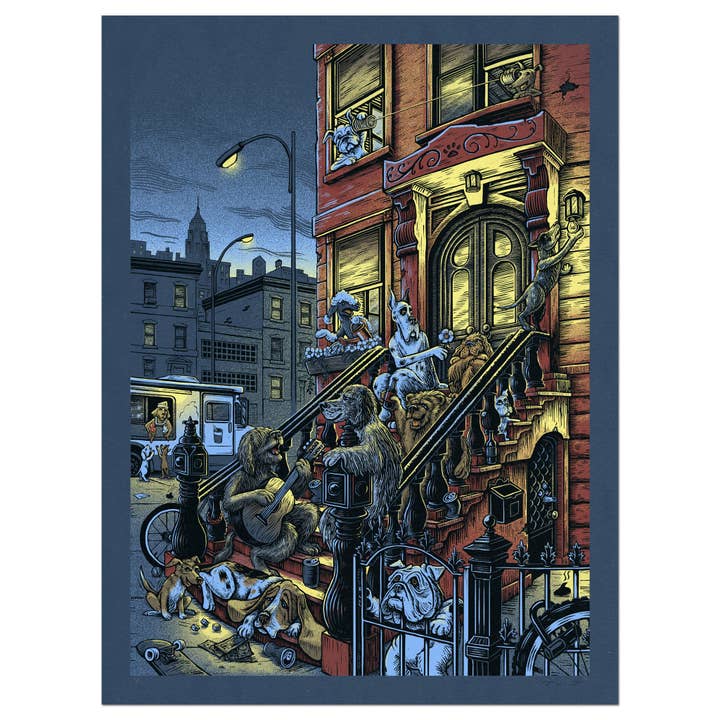 Stoop Dogs Night Screen Print for wholesale by Dog Gone Studios