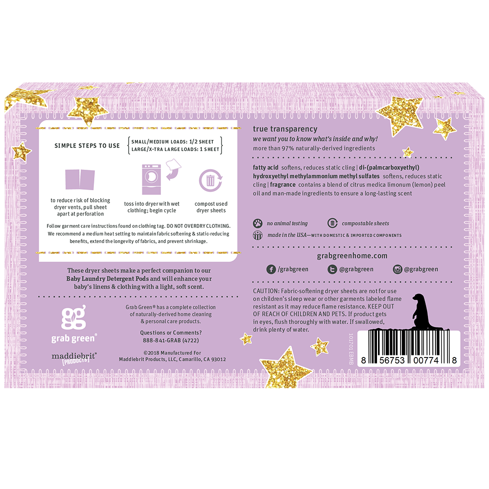 Grab Green - Wholesale Dryer Balls - Baby Dryer Sheets, Rosewood, 80 Sheets1