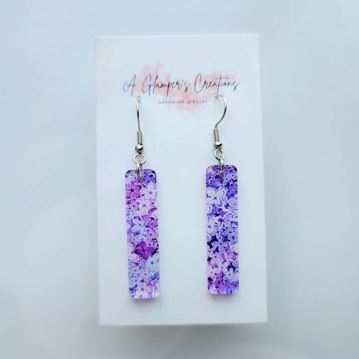A Glamper's Creations LLC - Wholesale Dangle Earrings - Lilac Floral Skinny Acrylic Bar Earrings1