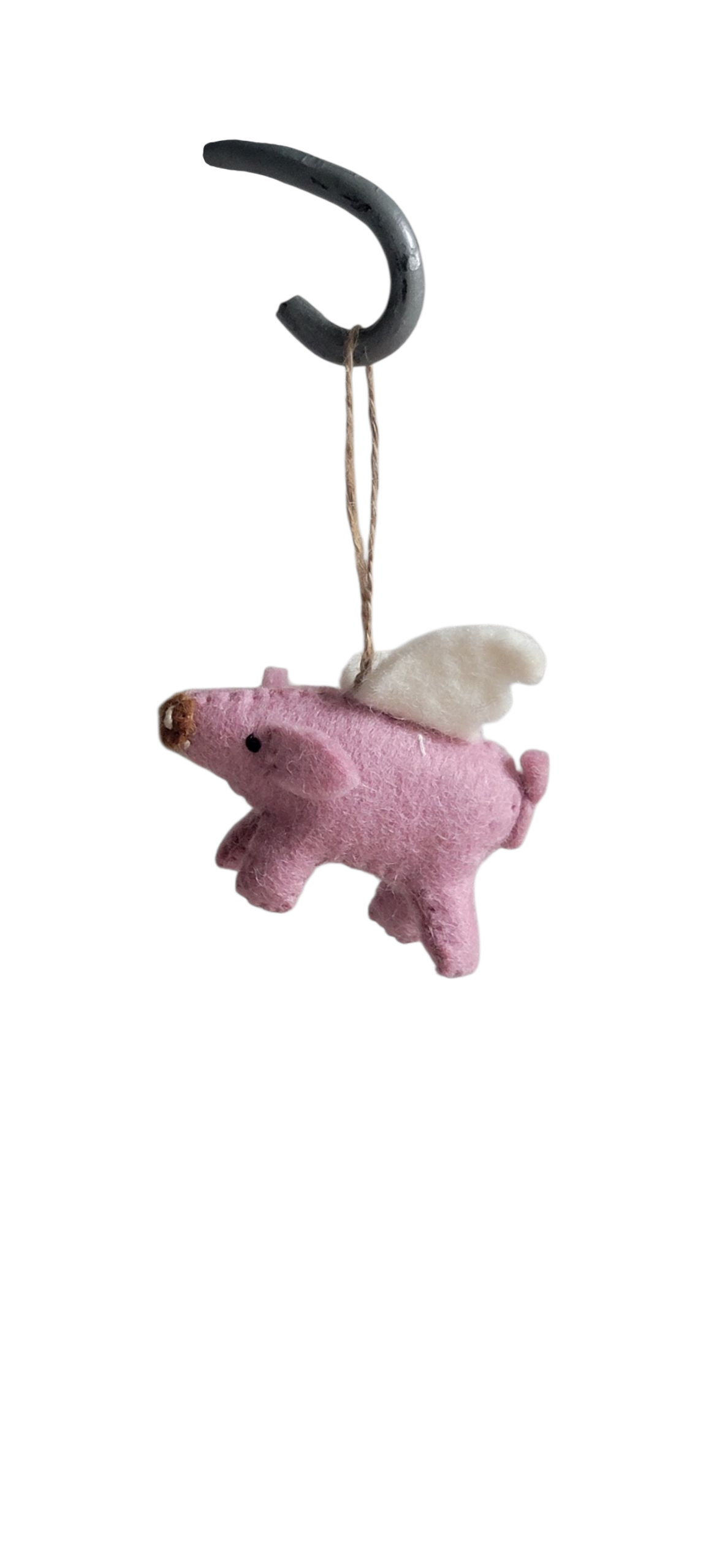 Evergreen Guardian Imports – wholesale Ornament – ORN806 - Wool Felt Christmas Ornament-  Pink Pig With Wings2