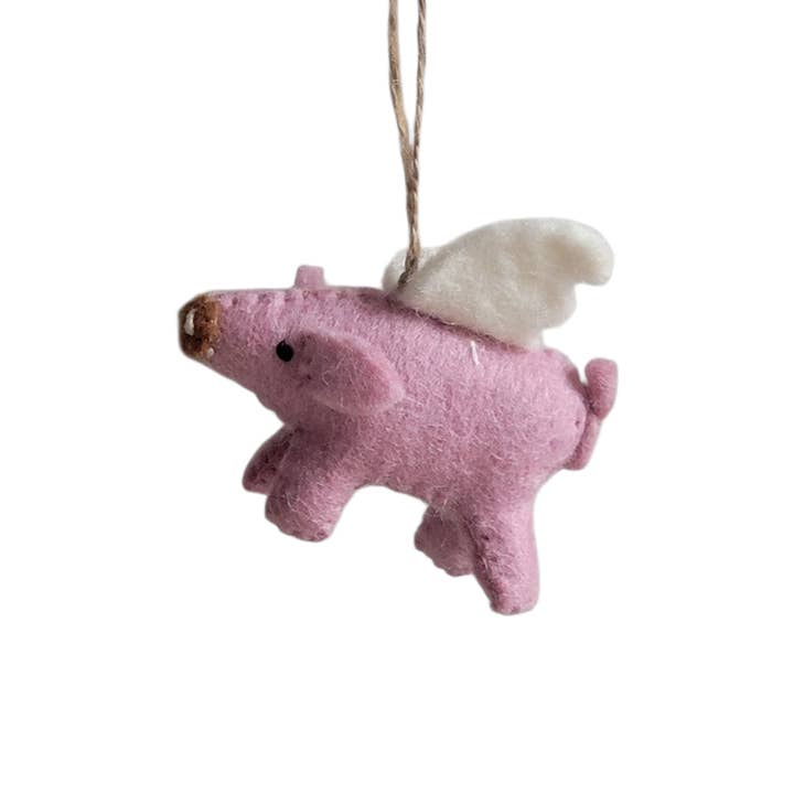 Evergreen Guardian Imports - Wholesale Ornament - ORN806 - Wool Felt Christmas Ornament-  Pink Pig With Wings2