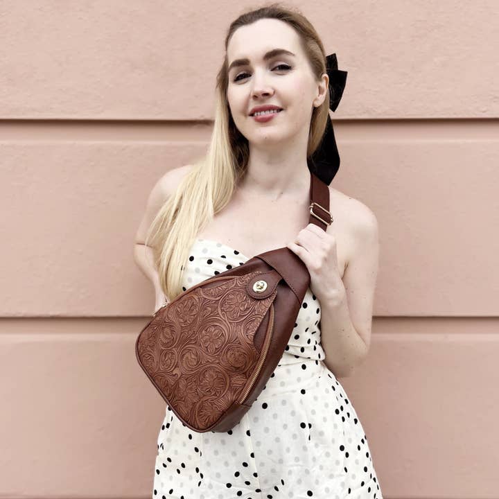 KAYLA+AVA - Wholesale Crossbody Bag - Women's - Jacqueline Paisley Tooling Embossed Sling Bag with Turnlock