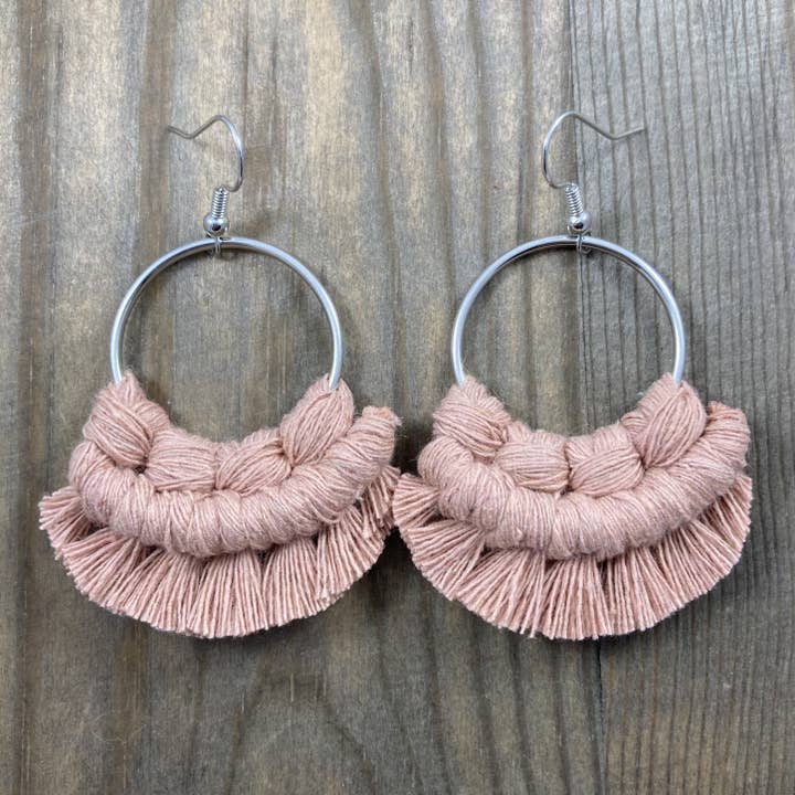 Small Fringe Earrings - Dusty Blush & Silver for wholesale by HK Macrame Jewelry