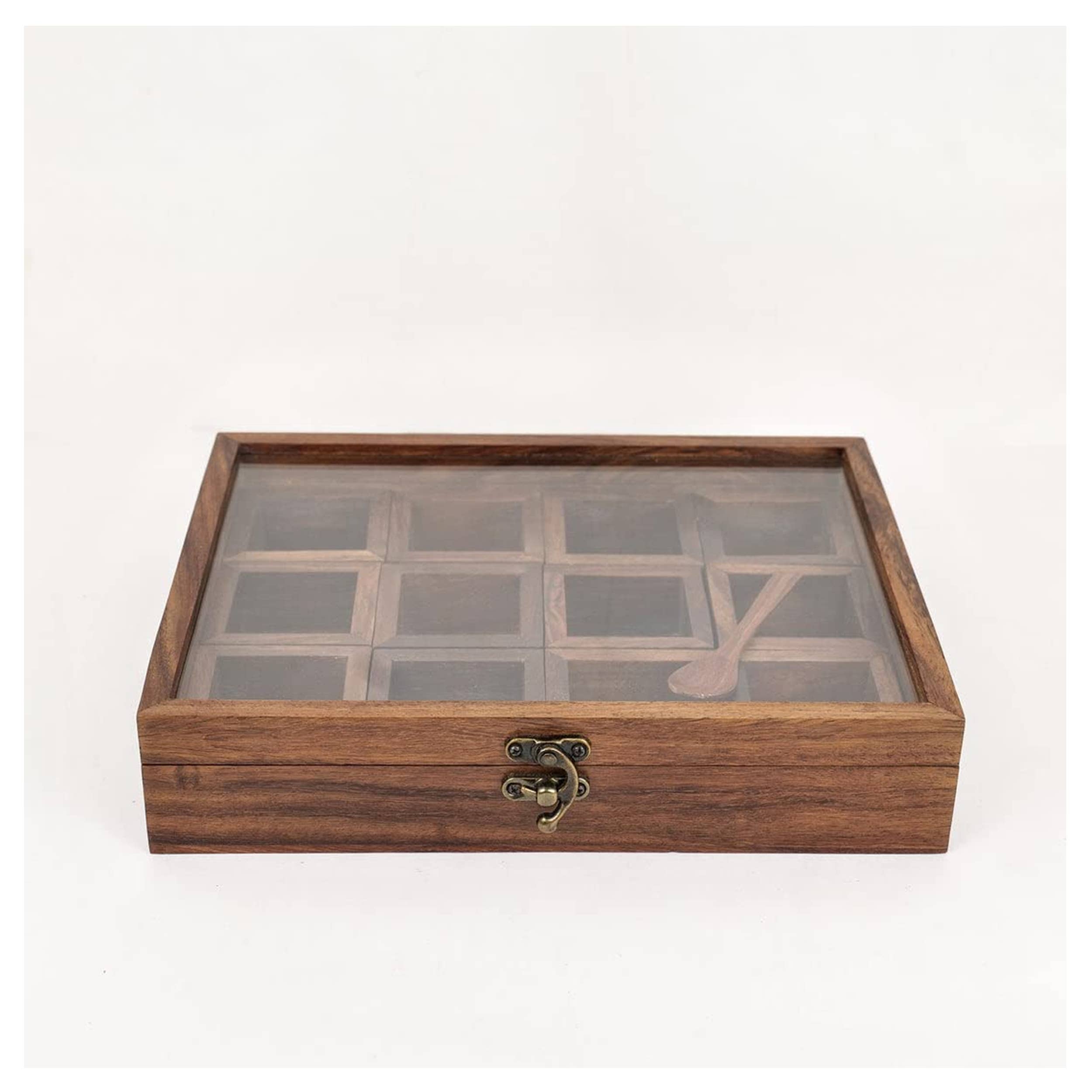 Keeraft - Wholesale Spice Rack - Antique Wooden Spice Box Glass Lid Home Decor5