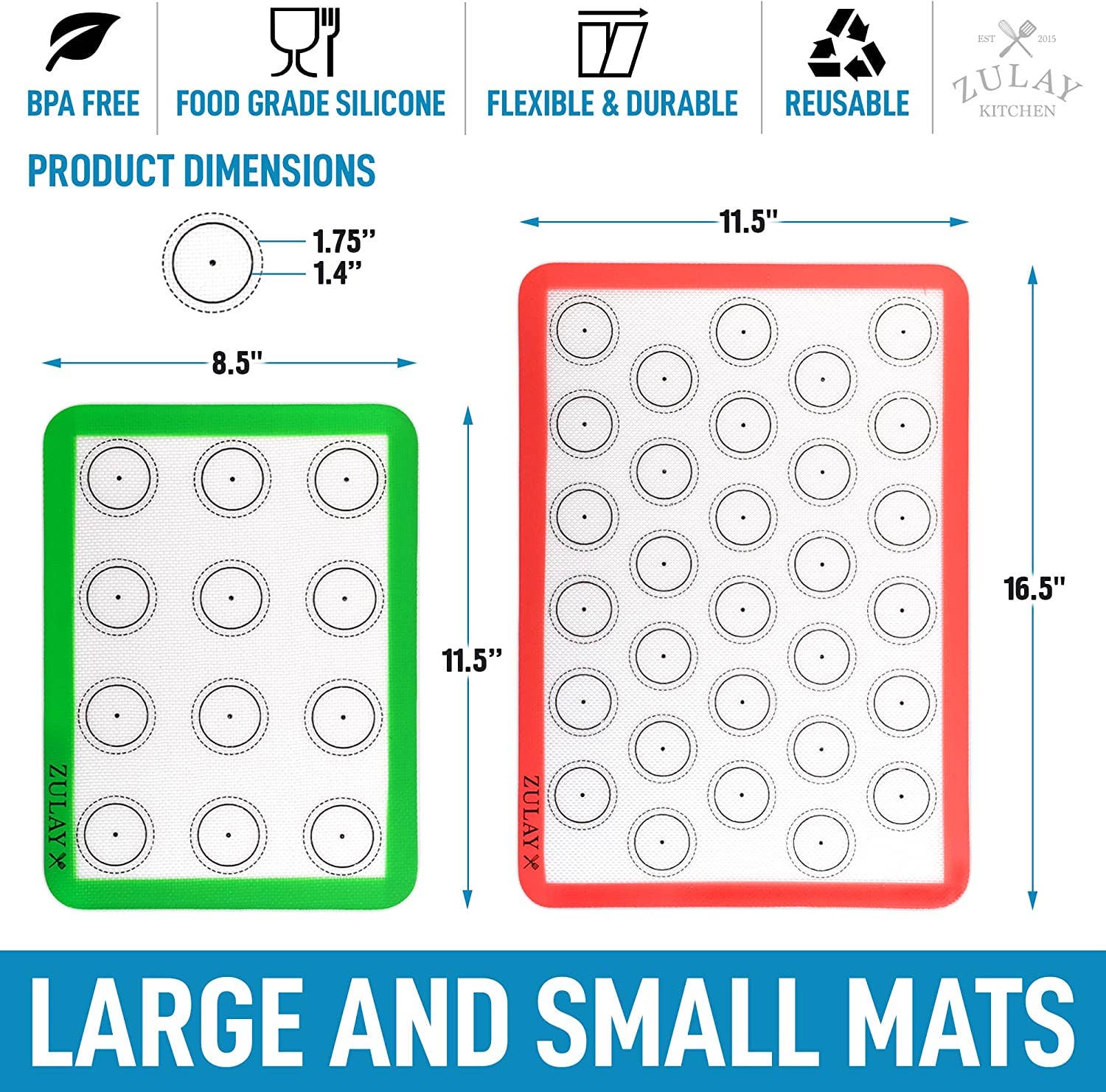 Zulay Kitchen - Wholesale Baking Sheet/Mat - Macaron Silicone Baking Mats With Pre-printed - Set of 415