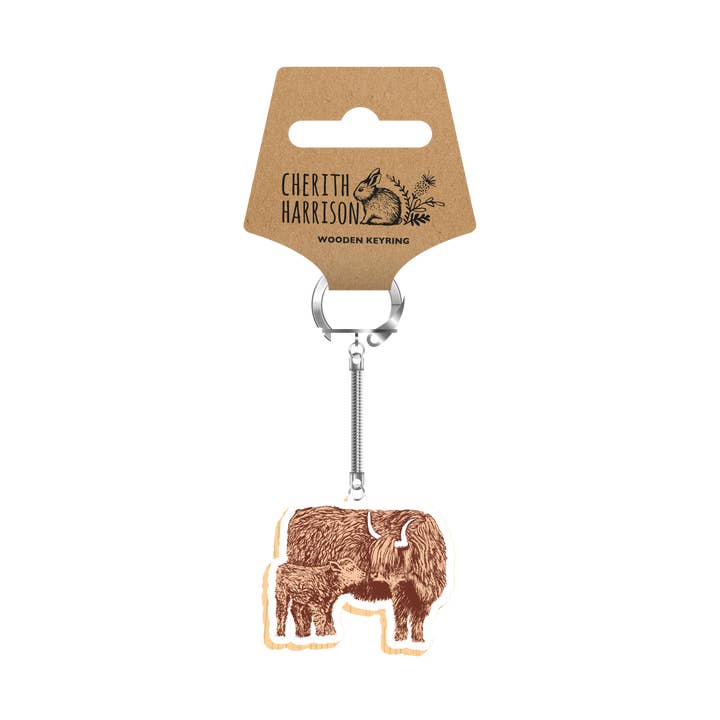 Llavero de madera de Cherith Harrison Highland Cow Love para venta al por mayor de Parkwood Springs