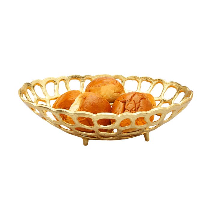 CLASSIC TOUCH DECOR INC. - Wholesale Basket - Gold Oval Looped Bread Basket