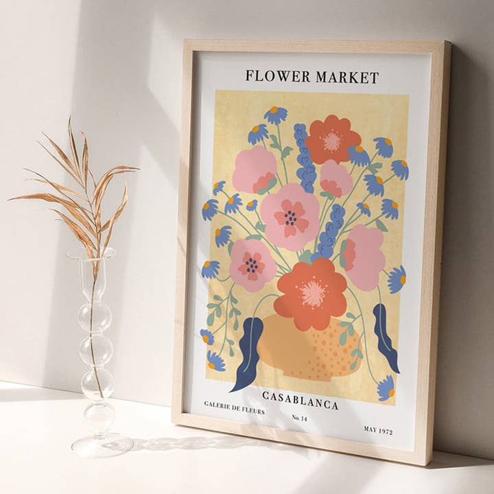 PRINT AND PROPER - Wholesale Art Print - Flower Market Casablanca Wall Art. Retro Style Floral Print