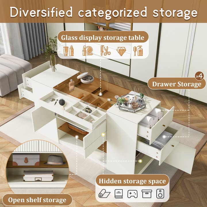 HOMYCASA DESIGN INC - Vente Armoire - Coiffeuse Île Moderne de Luxe avec Plateau en Verre et 6 Tiroirs5