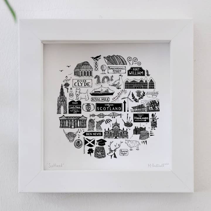 Miniimpresión enmarcada en blanco y negro de Escocia para venta al por mayor de Martha Mitchell