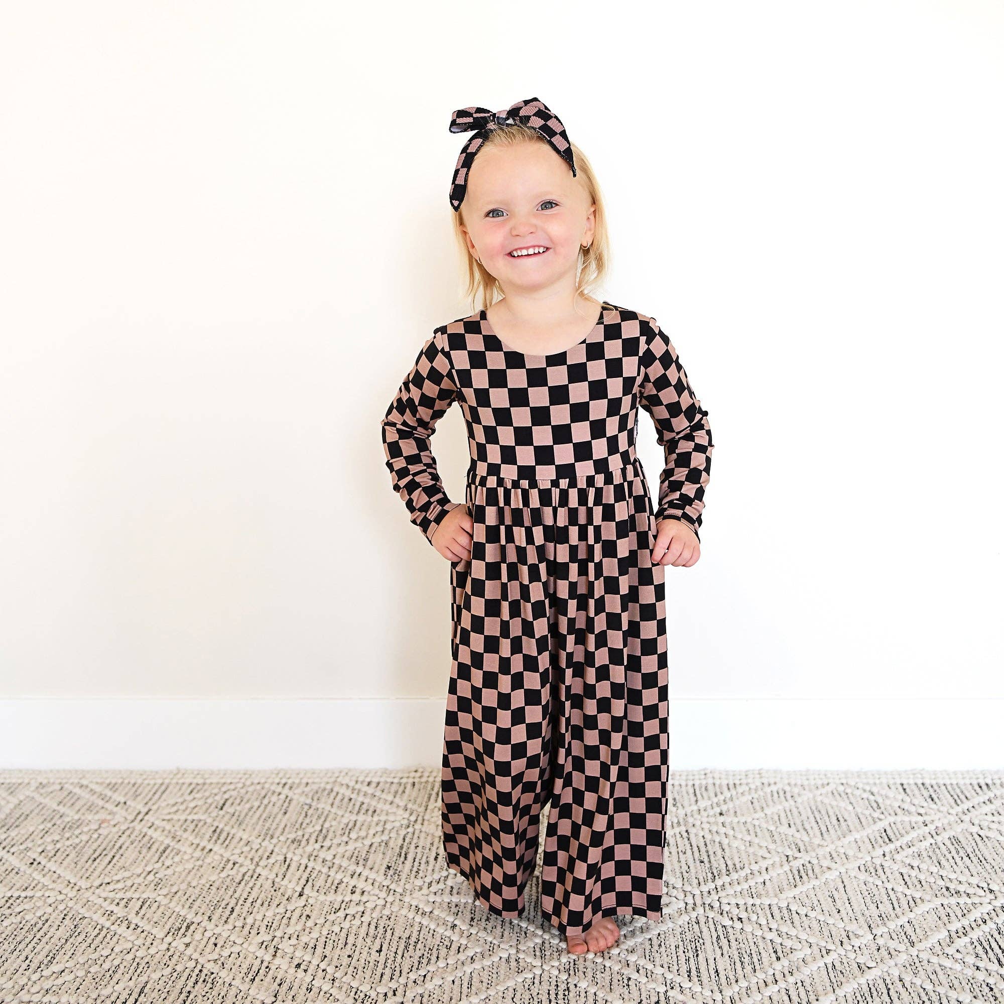 Gigi and Max - Wholesale Jumpsuit - Baby - Bentley WIDE LEG ROMPER Bamboo Checks Kids Clothing Outfit2