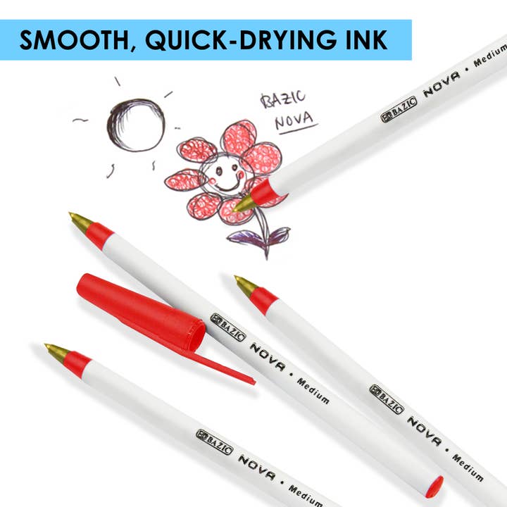 BAZIC Products - Wholesale Pen - Nova (12/Pack) Red Color Stick Pen