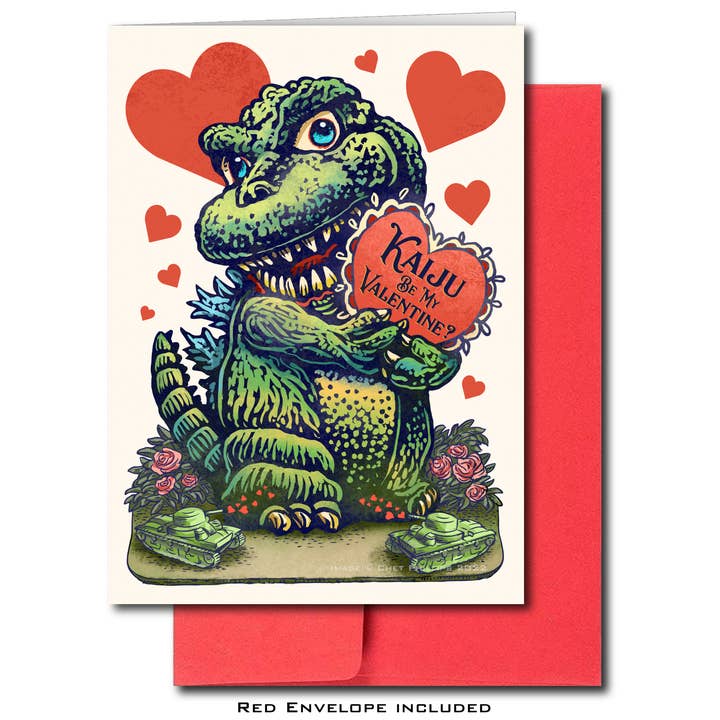 ChetArt - Wholesale Valentine's Day Card - Valentine's Day Card-Kaiju Be My Valentine?- 5" x 7" blank inside1