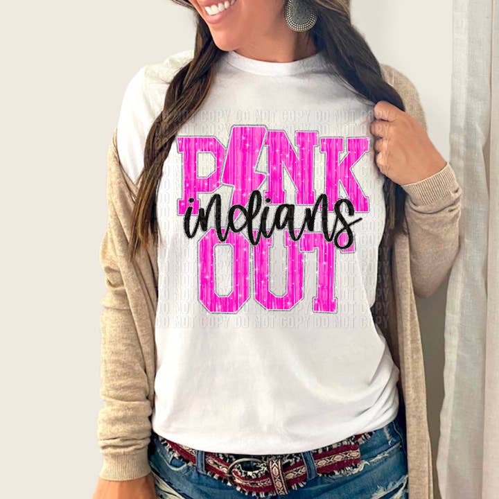 Transferencia DTF de la mascota negra de los Pink Out Indians para venta al por mayor de K and M Designs