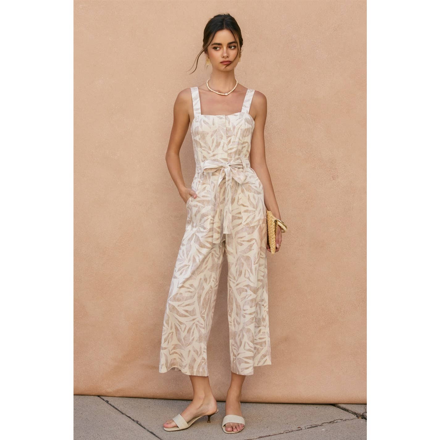 SEASHORE Driftwood Dreams Straight Neck Wide Leg Jumpsuit for wholesale on Faire0