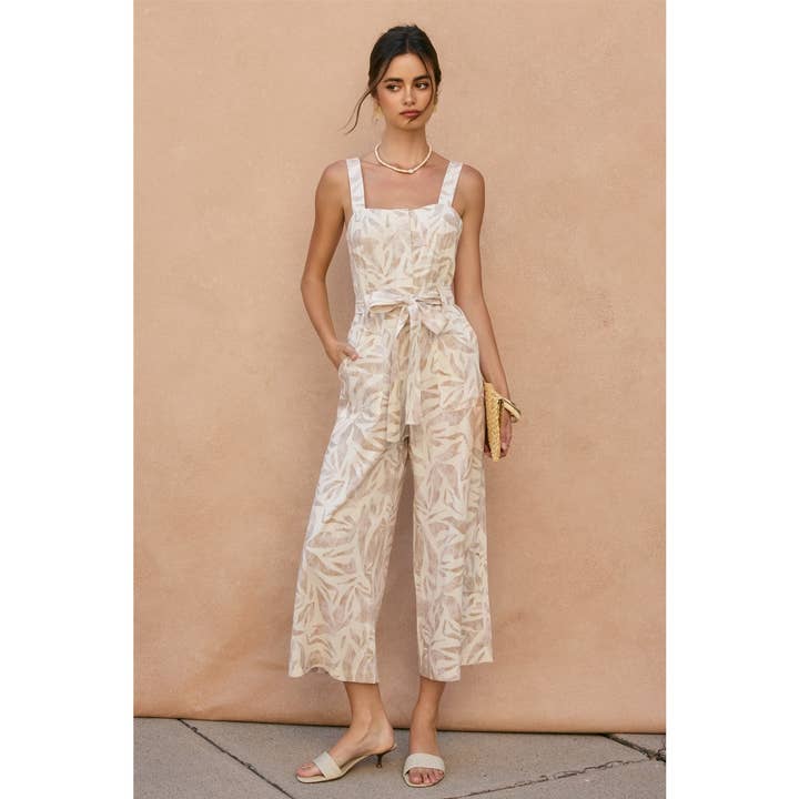 SEASHORE Driftwood Dreams Straight Neck Wide Leg Jumpsuit for wholesale on Faire