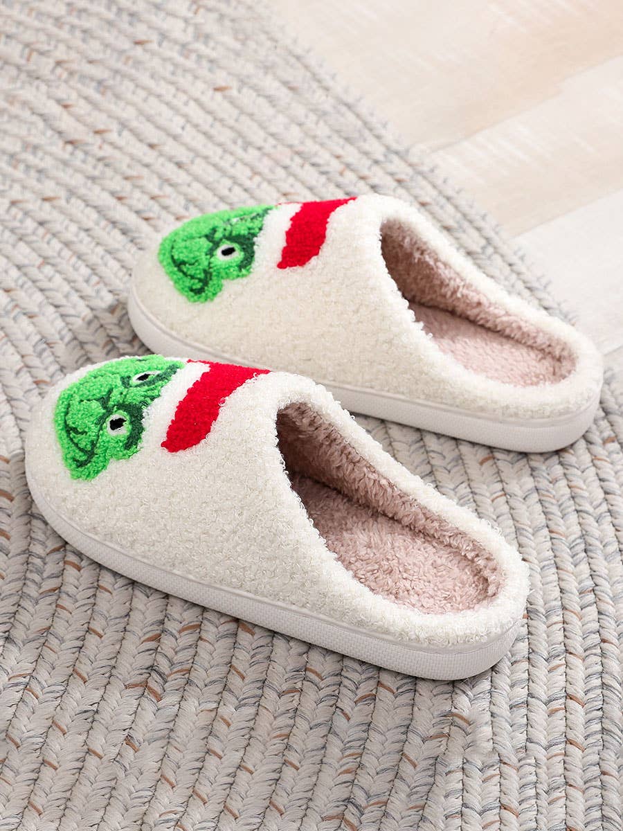 DOUBLJU - Wholesale Slippers - Women's - Christmas Winter Home Grinch Pattern Fuzzy Slippers11