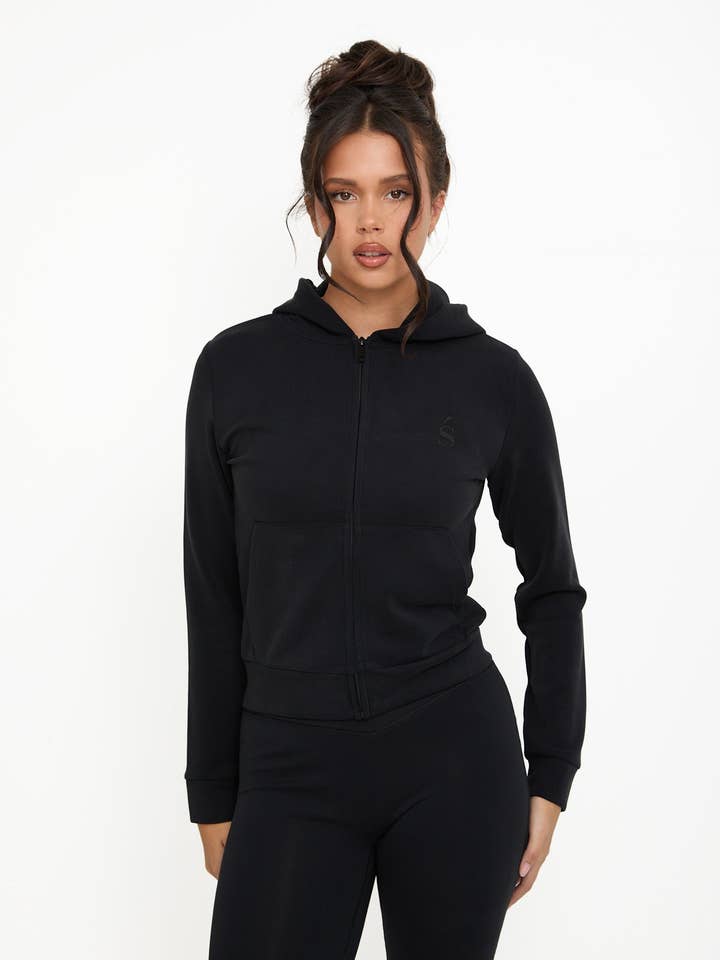 Velour Touch Velour Zip-Through Hoodie - Washed Black - Sunde for wholesale by Sunde
