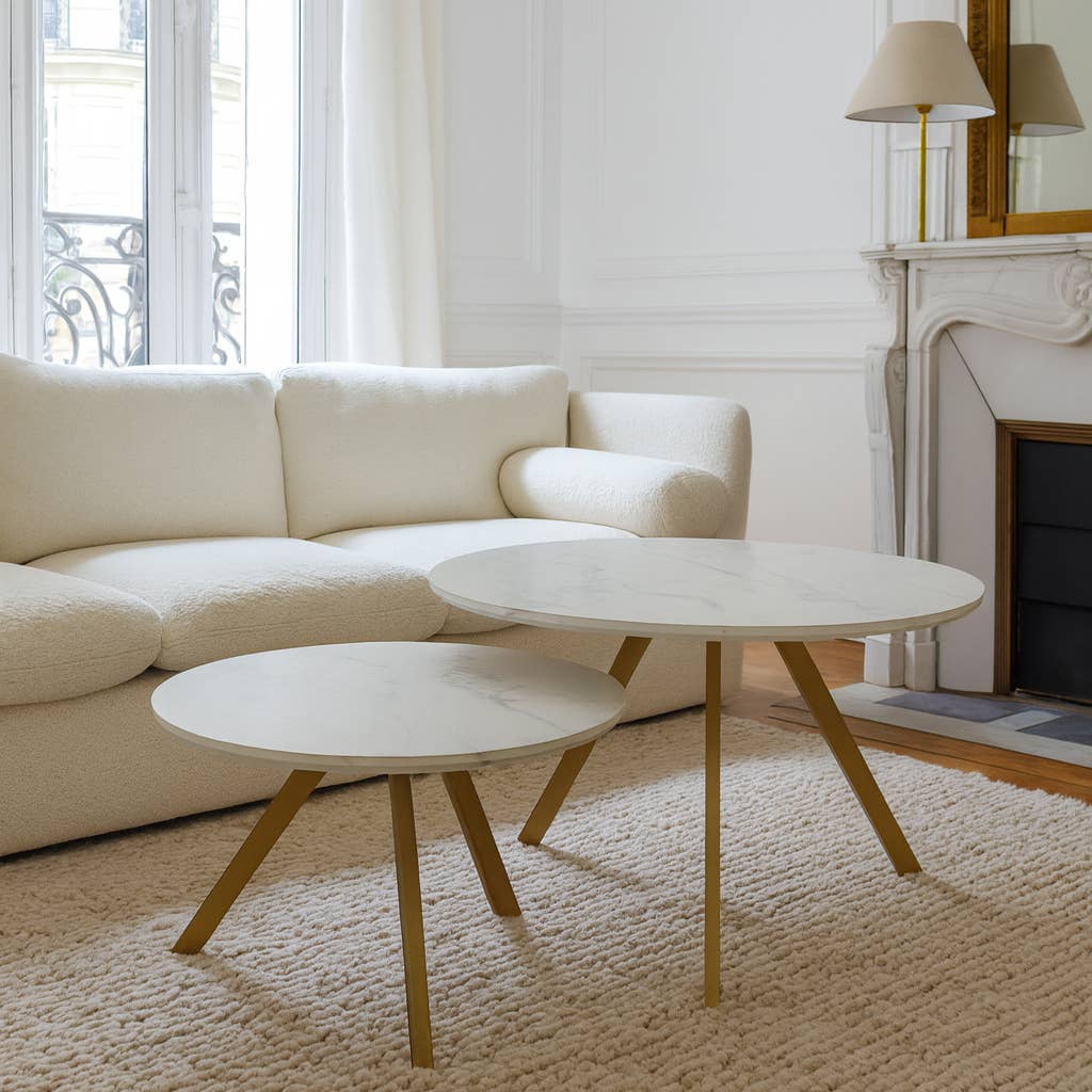 Now's Home - Vendita all'ingrosso Tavolini - SET 2 TAVOLINI NIDO EFFETTO MARMO H30/40CM HOXTON1