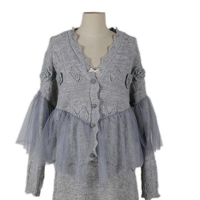 PEACH ACCESSORIES - Wholesale Cardigan - Women's - Knitted Cardigan with Lace Detail SDK15321