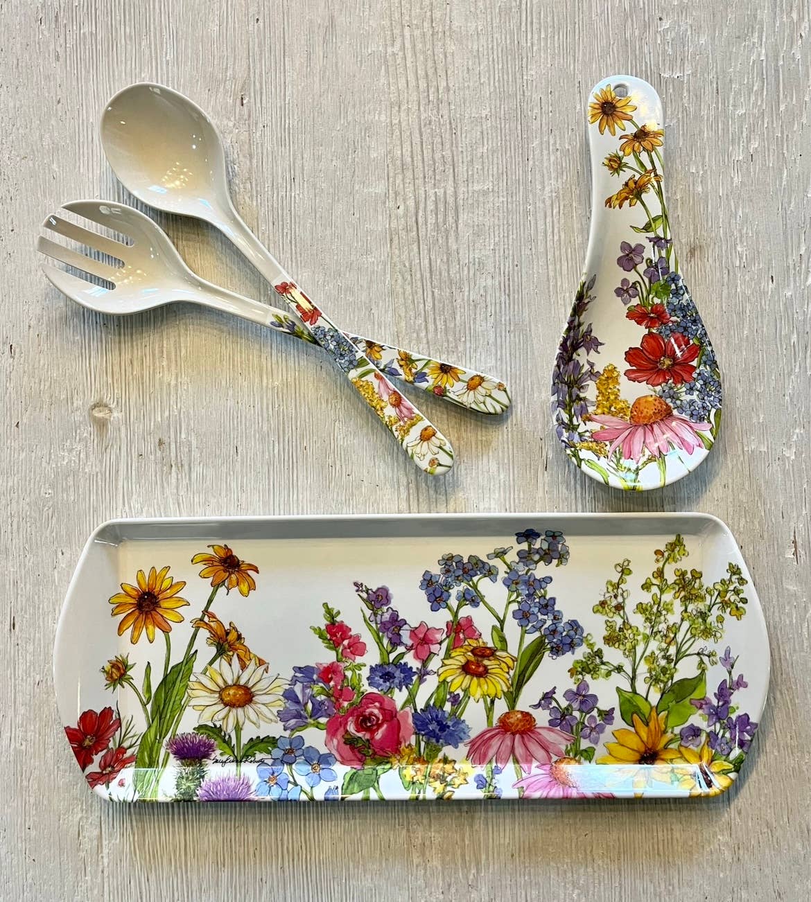 Bamboo Table - Wholesale Serving Tray - Wildflower Floral Garden Bread/Appetizer Loaf Tray3