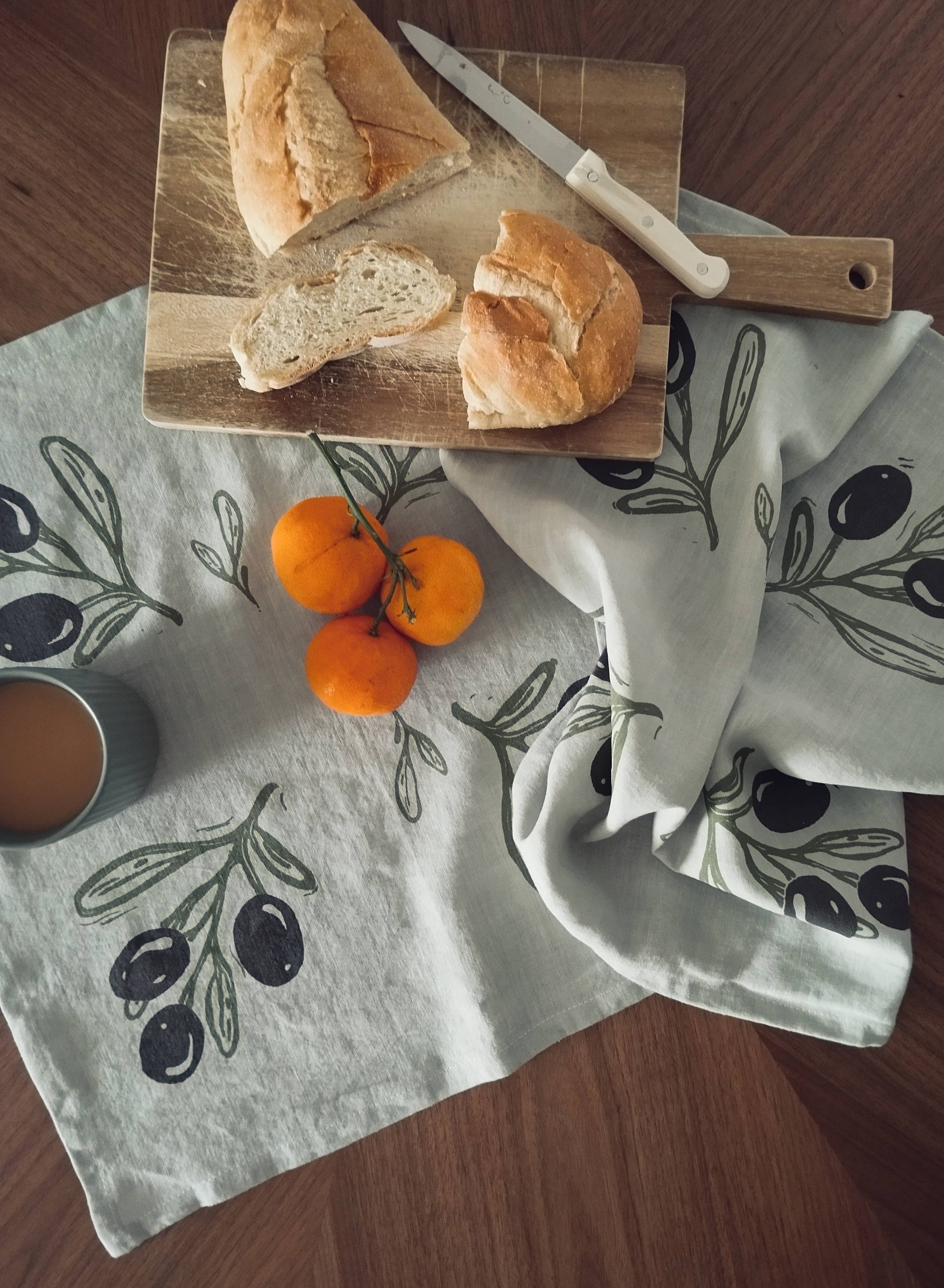 The Ink Job - Wholesale Tea Towel - Linen Tea Towel with Olive Branch Print1