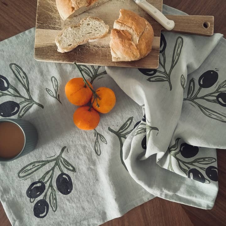 The Ink Job - Wholesale Tea Towel - Linen Tea Towel with Olive Branch Print1