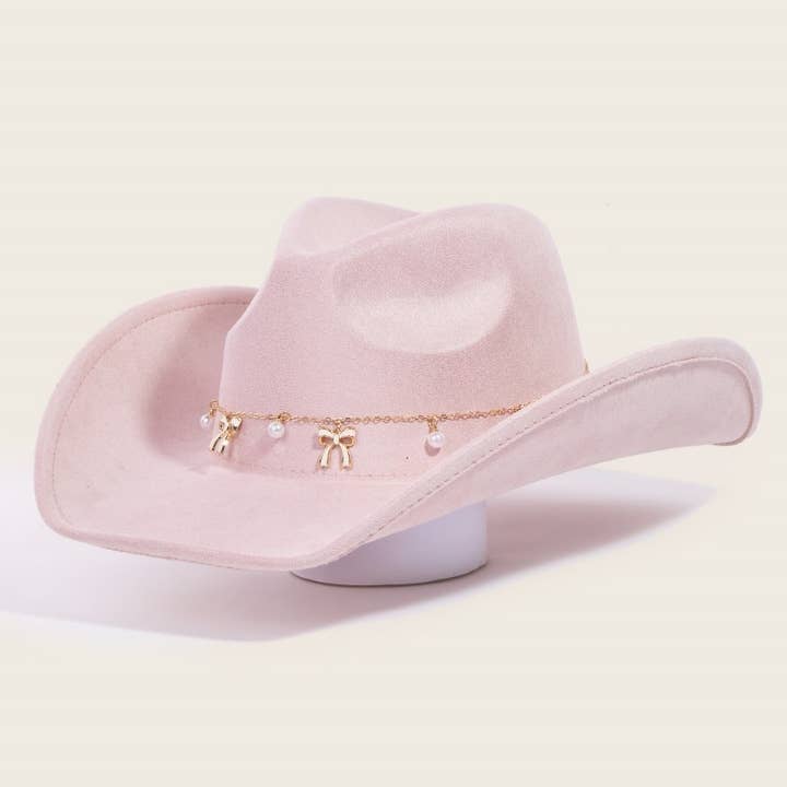 Anarchy Street - Wholesale Fedora - Women's - Ribbon Bow Pearl Chain Western Cowboy Hat0