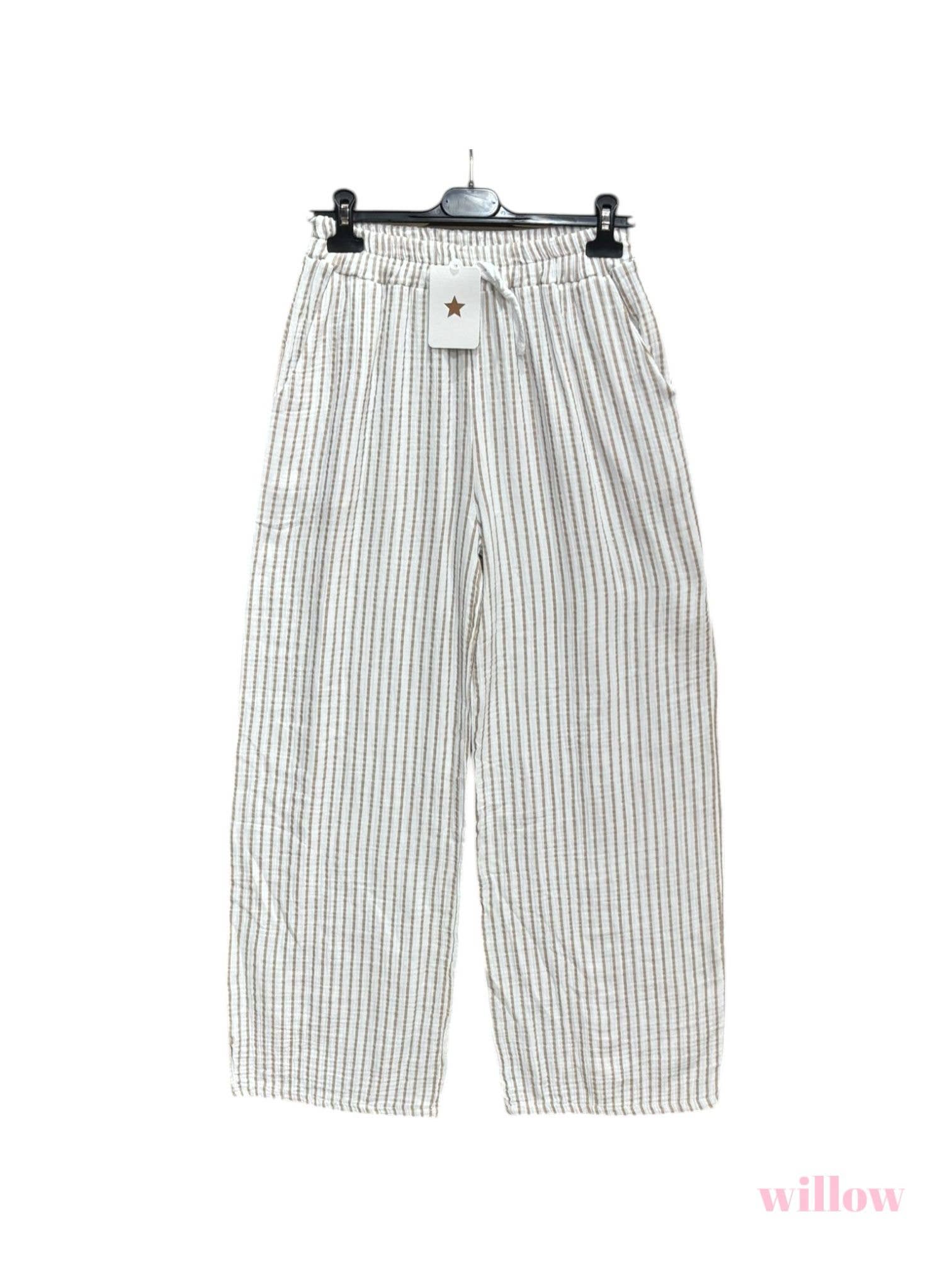 Moonsun – wholesale Byxor - Dam – Randiga byxor i bomullsgauze2