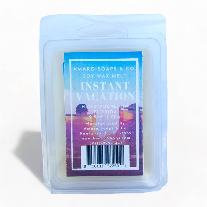 Instant Vacation Soy Wax Melt voor wholesale door Amaro Soaps & Co.