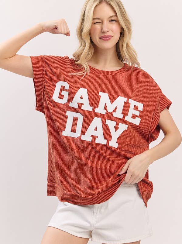 Game day Ribbed Knit Top. for wholesale by Sewn and Seen