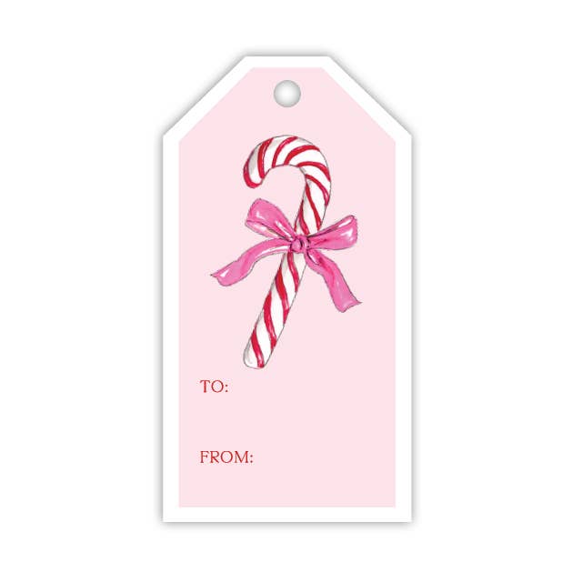 Handpainted Candy Cane with Pink Bow Gift Tag for wholesale by RosanneBeck Collections