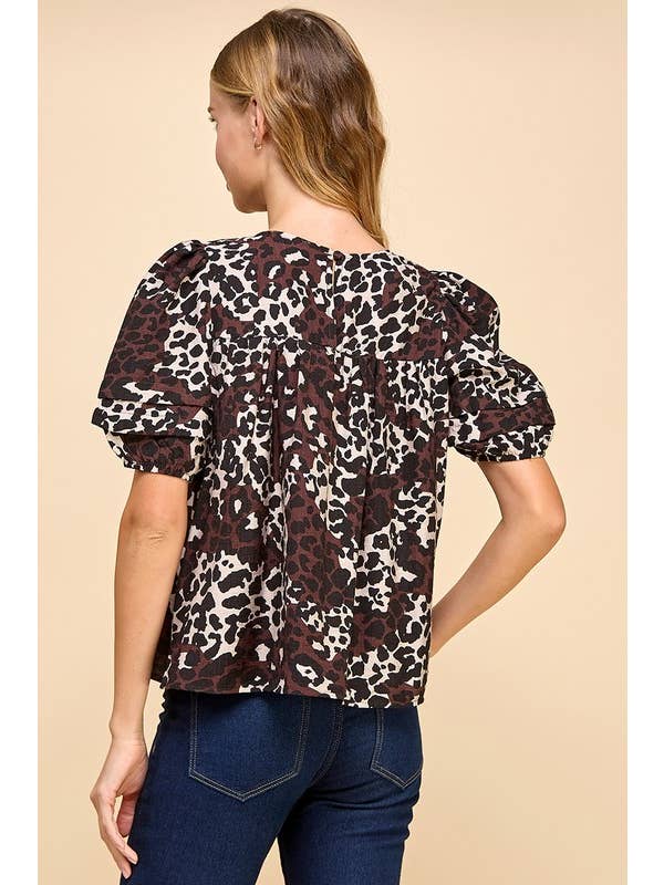 TCEC - Wholesale Blouse - Women's - CT9173-Cheetah Print Pleated Yoke Line Top