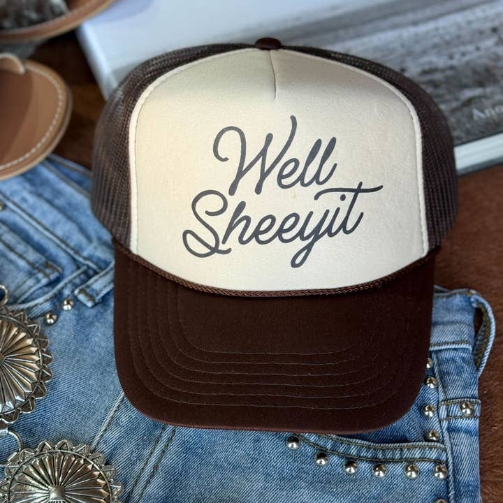Brown Tan Well Sheeyit Trucker Hat for wholesale on Faire0