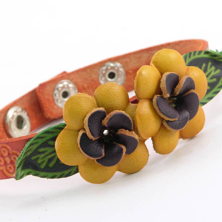 Handmade Leather Flower Bracelet N1-1 for wholesale by Sunflower Handmade leather inc