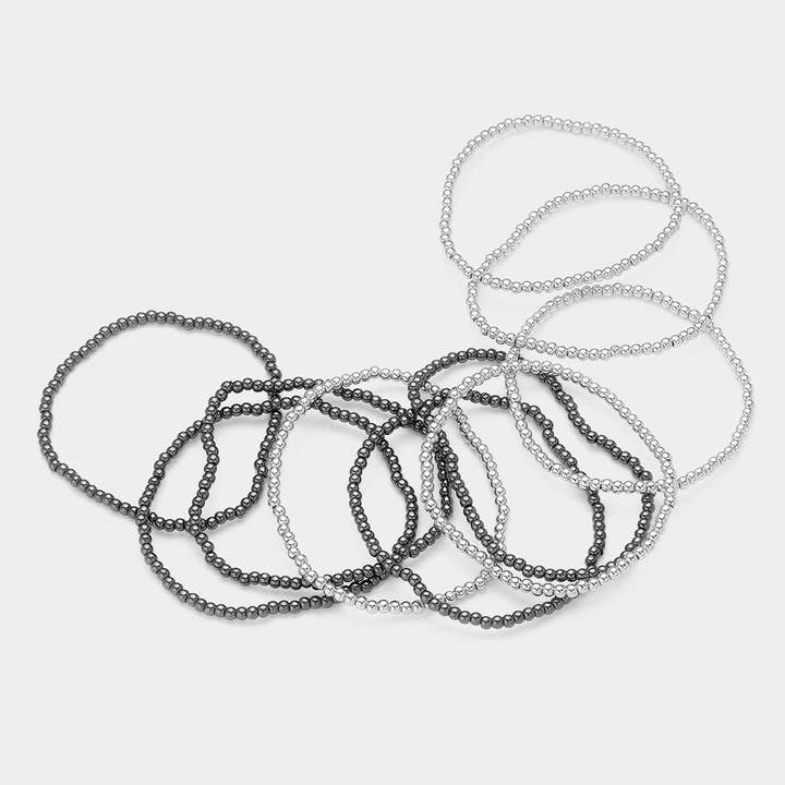 Sensibling Corp. - Wholesale Beaded Bracelet - 10PCS - Metal Ball Stretch Multi Layered Bracelets7