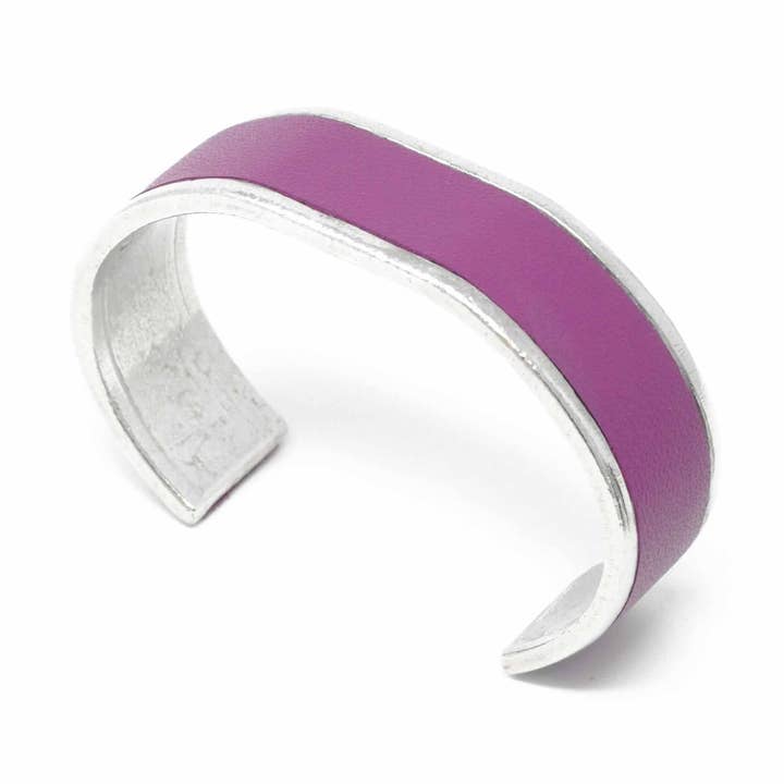 20 Mm Straight End Bangle With Leather Inlay Grape for wholesale by Sobo & Co Jewellery