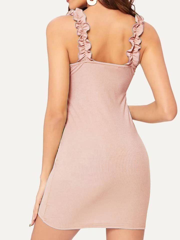 RUFFLE STRAP RIBBED BODYCON DRESS for wholesale by J5FASHION