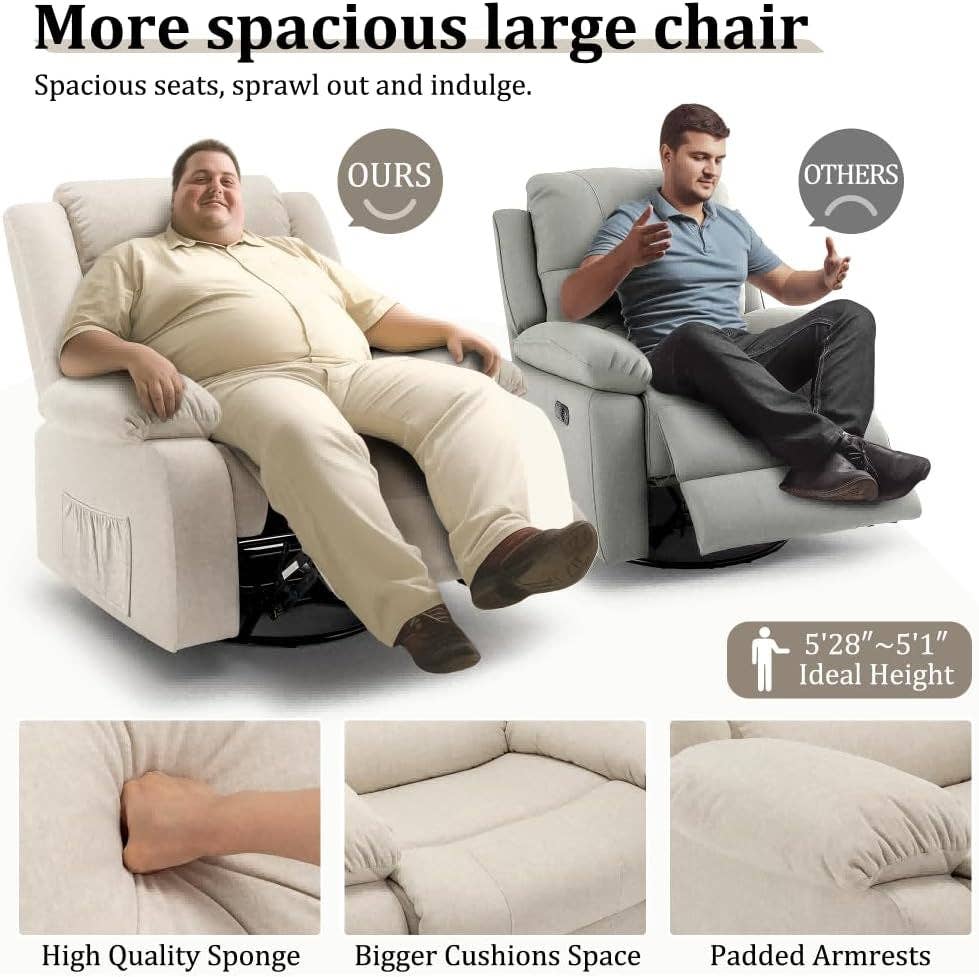 Oversized Recliner Chair With Massage And Swivel Beige for wholesale on Faire6