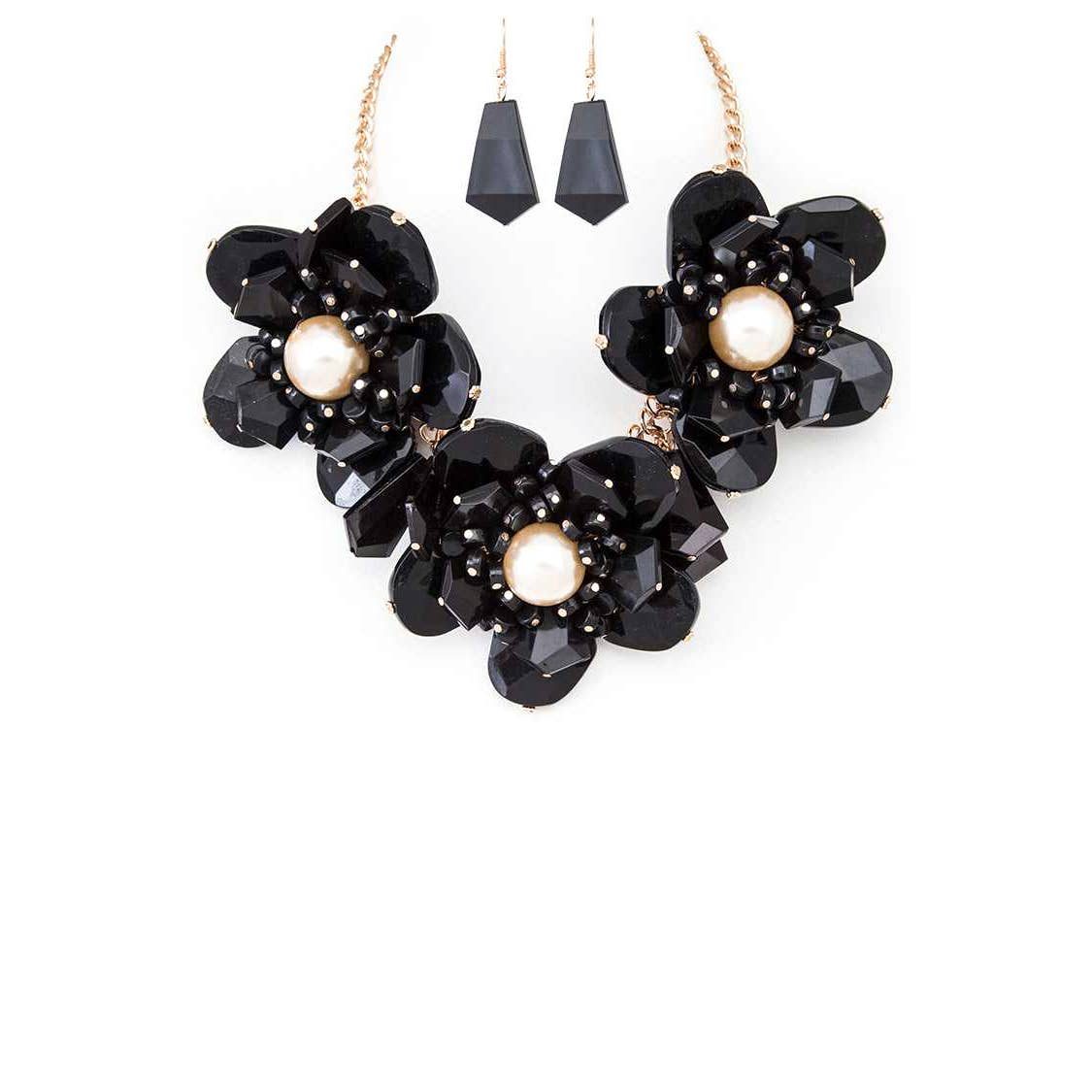 Artini Accessories – wholesale Jewellery set – Resin & Pearl Flowers Statement Necklace Set0