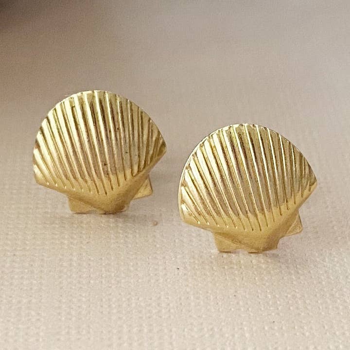 Brass Seashell Studs for wholesale by Ribelle Studio