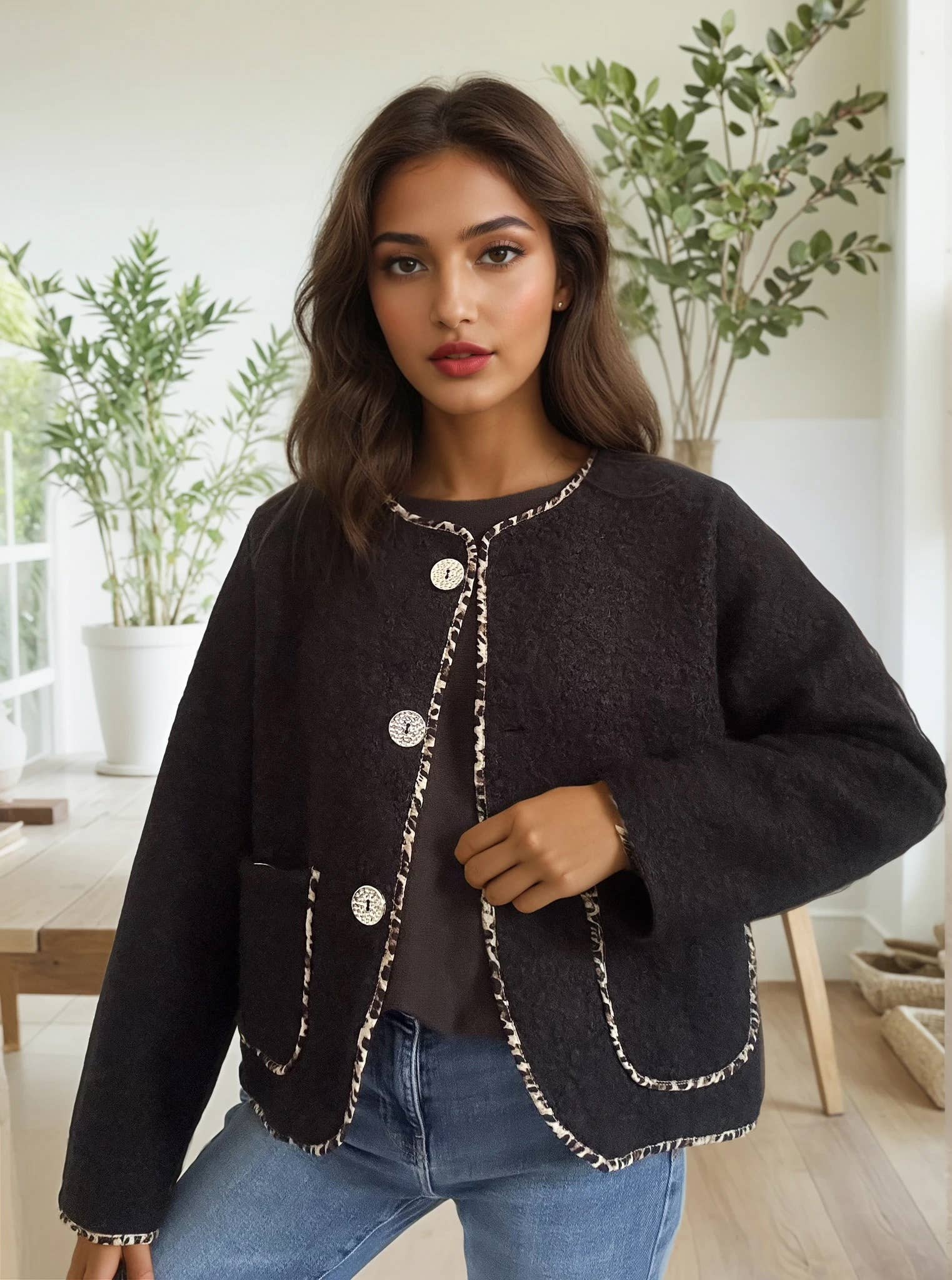 ZAFA PARIS – Engroshandel Jakke - Dame – 21P13H514 Jakke med lige snit i meleret, glat uldlook.5