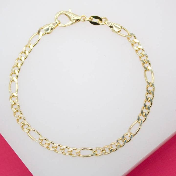 Bracelet Figaro 4 mm rempli d'or 18 carats (I256) pour la vente par MIA Jewelry