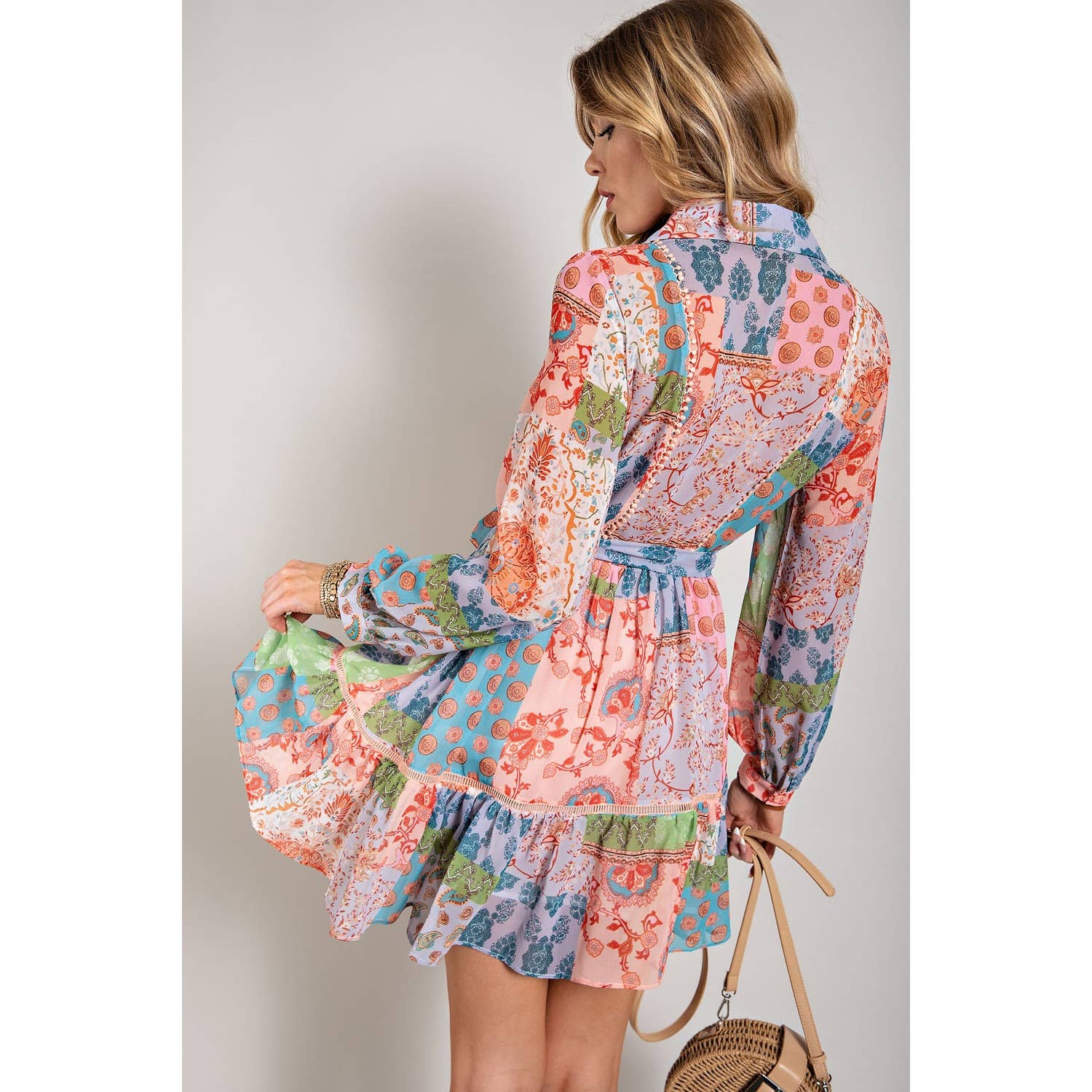 Sweet Generis – wholesale Dress – Women's – FLOWER PRINT LONG SLEEVE SHIRT DRESS30