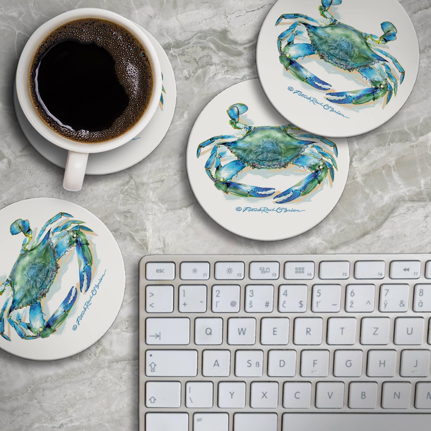 CounterArt/Highland Home/Thirstystone - Wholesale Coasters - Teal Crab Round Absorbent Stone Coaster 4pk5