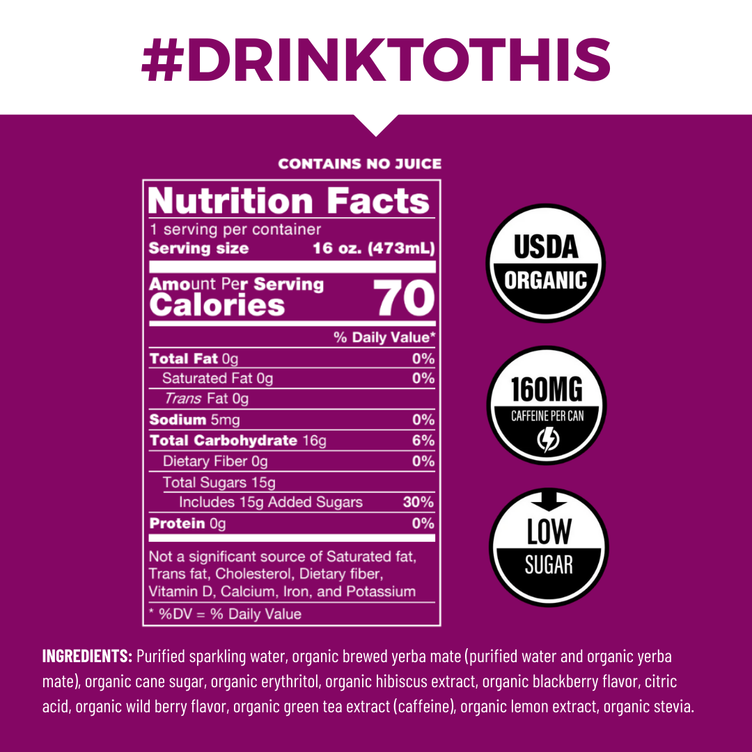 CLEAN Cause - Wholesale Iced Tea - Organic Blackberry Sparkling Yerba Mate Tea – 12-Pack 2