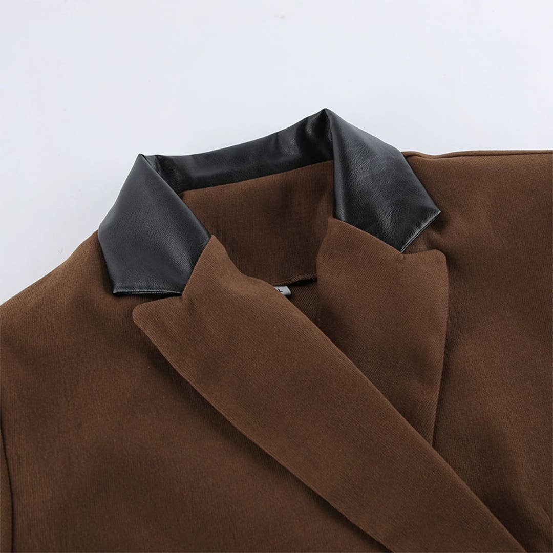 Brown 2pcs Short Jacket & High-Waist Colorblock Skirt Set ZK3624 for wholesale on Faire8